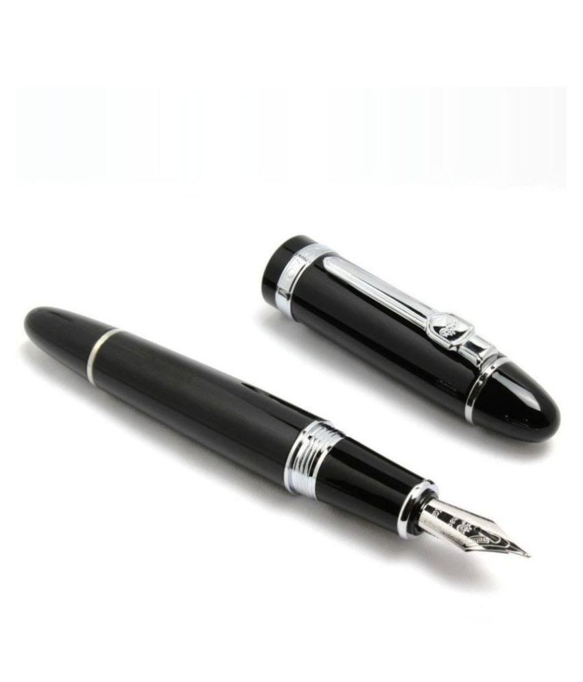     			Advanced Fountain Pen Jinhao Masterpiece Black Bright with Silver Medium Nib New