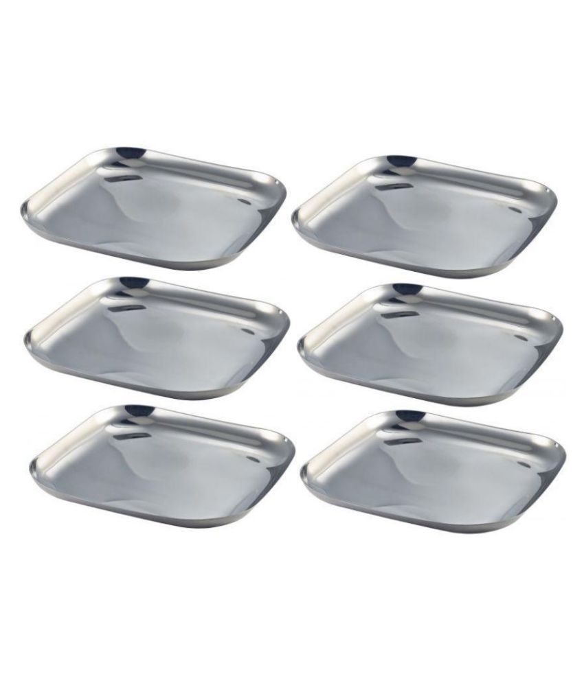 Dynore 6 Square Dinner Plate Stainless Steel Dinner Set of 6 Pieces