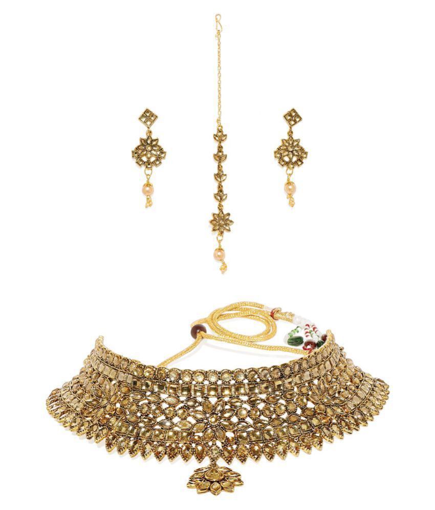 Zaveri Pearls Zinc Golden Statement Traditional 22kt Gold Plated