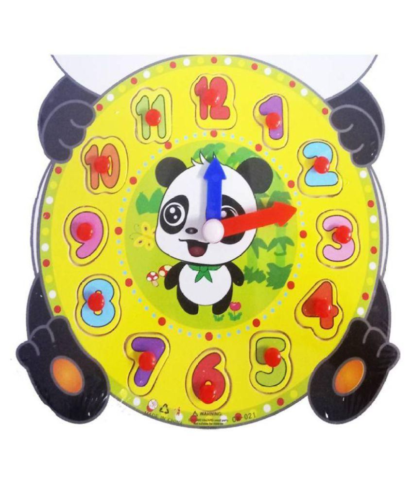 Emob Educational Time Learning Panda Shaped Wooden Clock For Kids with