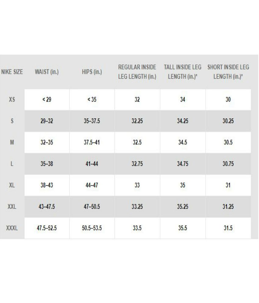 nike pants size chart mens