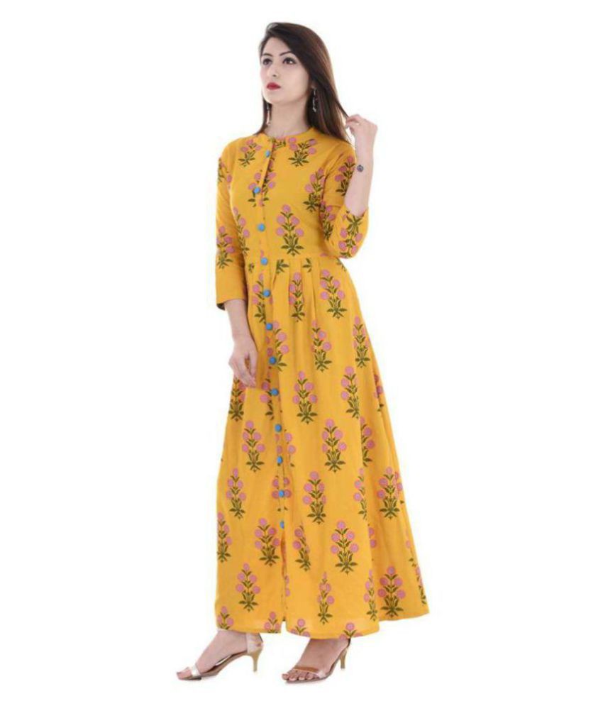 Try This Yellow Cotton Anarkali Kurti - Buy Try This Yellow Cotton ...