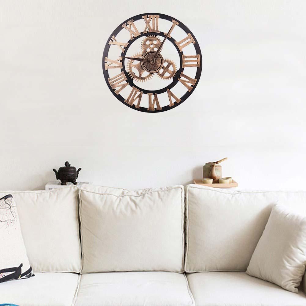 3d Round Wall Clock Gear Analog Roman Numeral Home Living Room