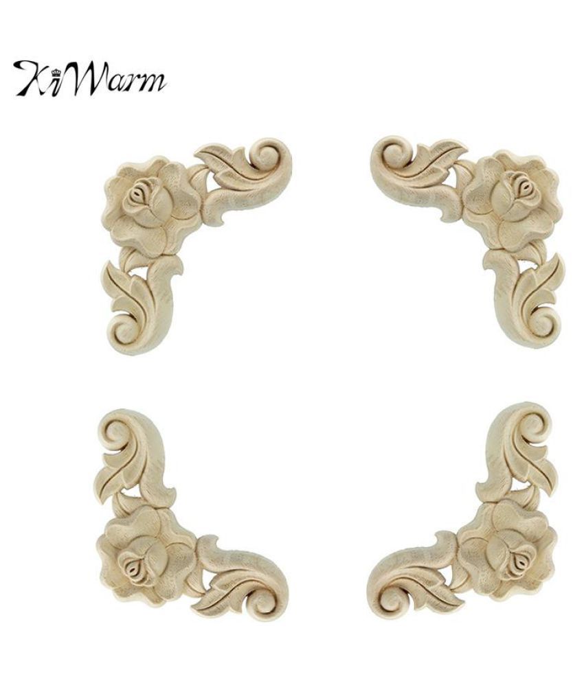 Kiwarm 1pc Floral Wood Carved Decal Corner Applique Frame For Home