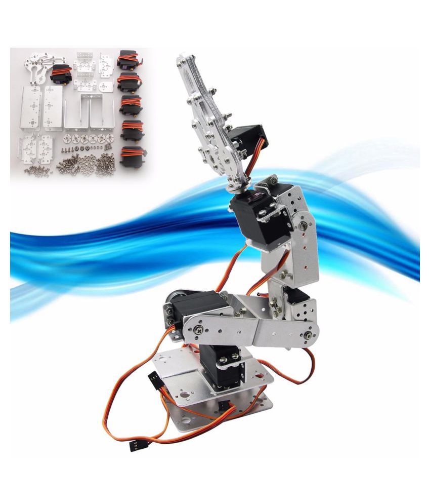 ROT3U 6DOF Aluminium Robot Arm Mechanical Robotic Clamp Claw for Arduino-Silver 