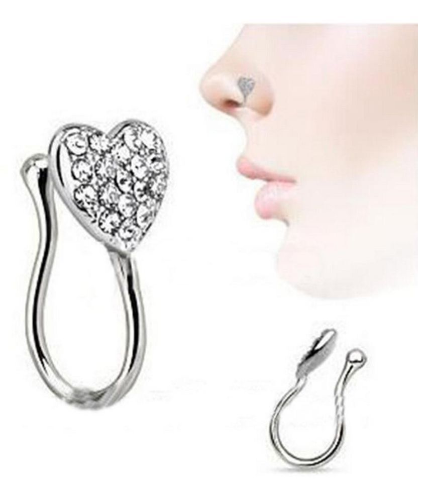 1 Pc Silver Color Womens Fashion Glitter Rhinestone Heart Fake Non