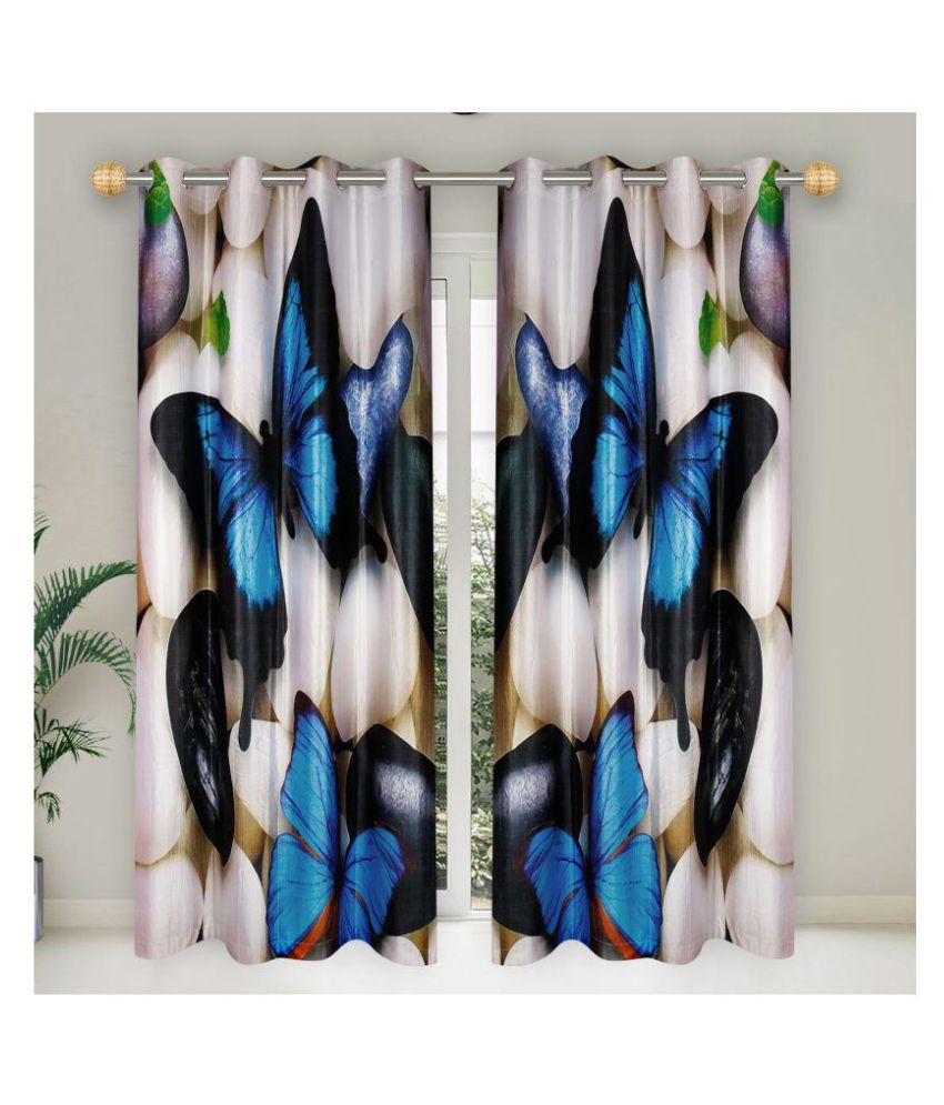     			E-Retailer Set of 2 Long Door Semi-Transparent Eyelet Polyester Curtains Blue