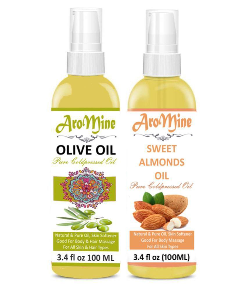 Aromine 100 Pure Natural Olive Oil Almond Oil 200 Ml Pack Of