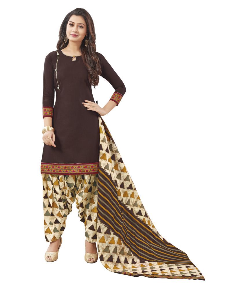 Baalar Brown Cotton Dress Material - Buy Baalar Brown Cotton Dress Material Online at Best 