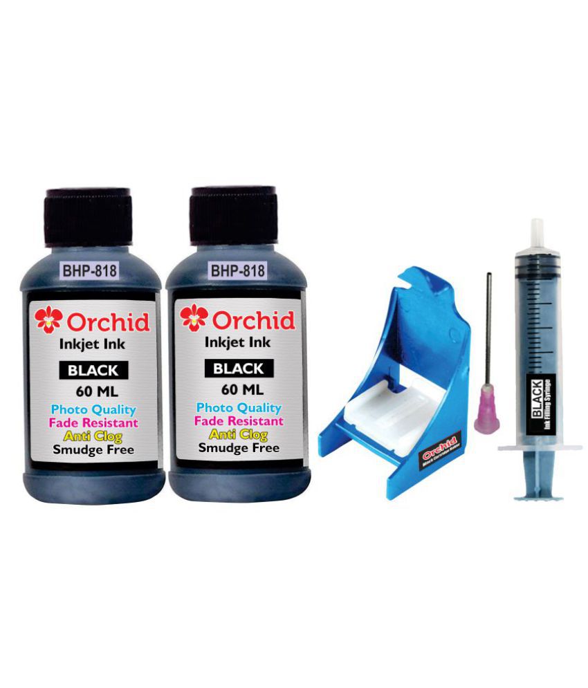 Orchid Black Two bottles Refill Kit for HP 818 black ink cartridge (Photo quality smudge free ink 120ml, ink filling & suction tools)