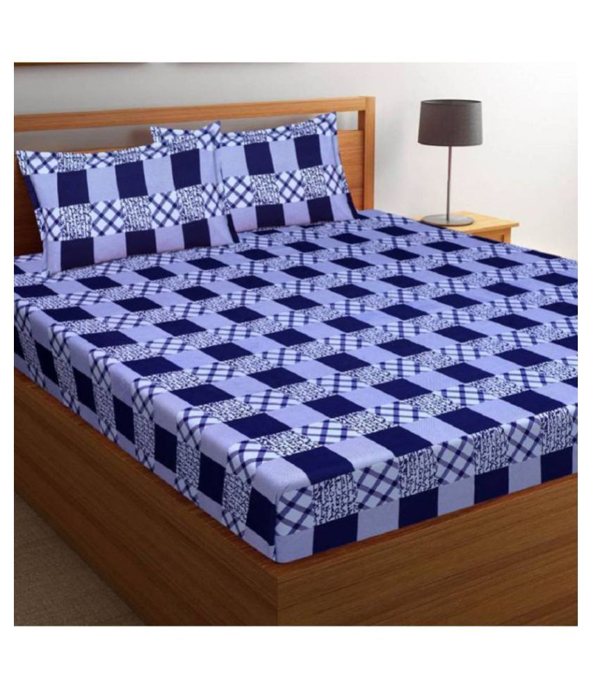 New panipat textile zone Poly Cotton Double Bedsheet with 2 Pillow