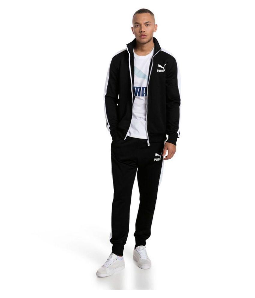 puma black polyester lycra trackpants