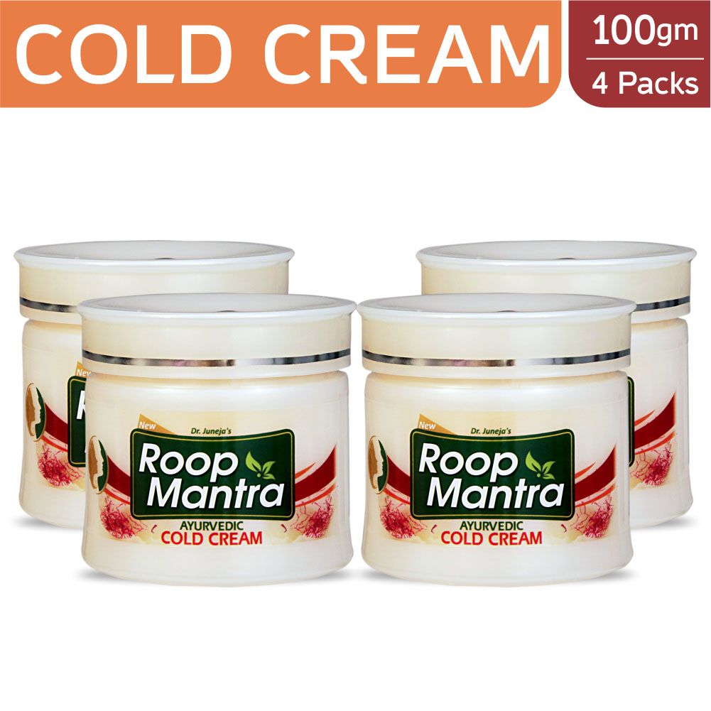 Roop Mantra Cold Cream 100gm, Pack of 4 (NON STICKY COLD CREAM, Moisturizing Cream with Natural Ingredients, Kesar Malai Body Cream)