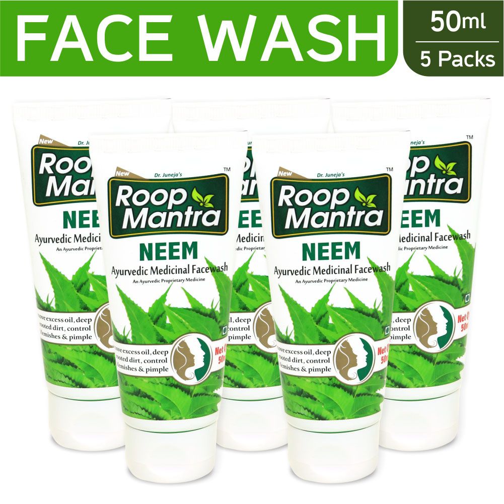 Roop Mantra Neem Face Wash 50ml, Pack of 5 (Helpful to control Acne Pimples, Blemishes, Skin Infections and Remove Excess Oil, Facial Skin Dirt) - For all skin types