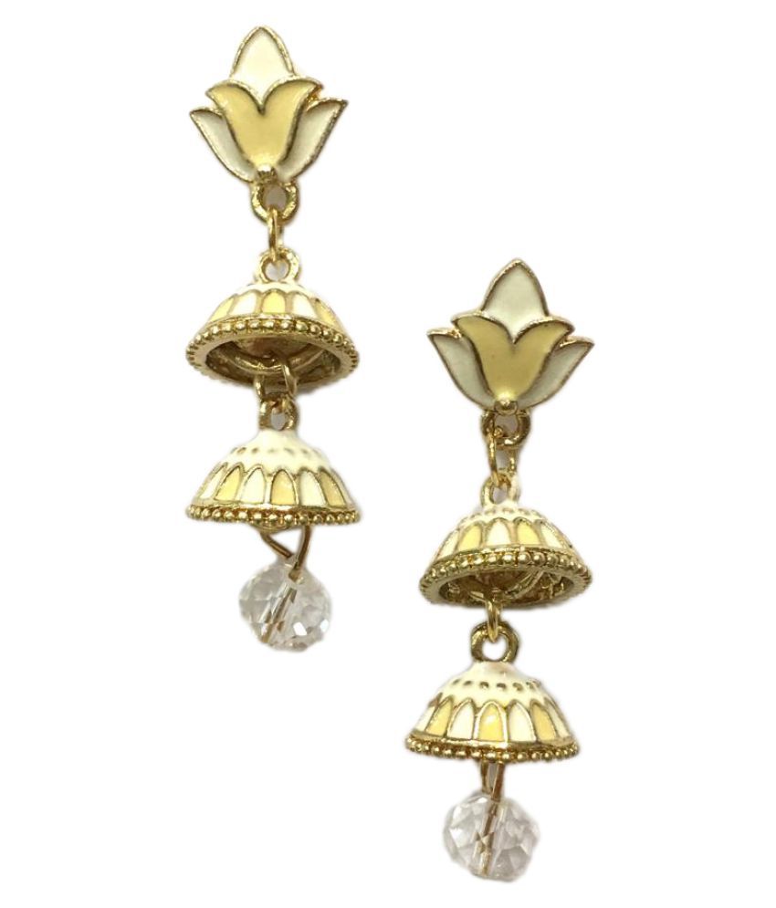     			Digital Dress Women's Oxidized Earrings Indian Traditional Handcrafted Light Weight Beige Enamel Work Gold-Plated Double Jhumki Floral Earring for Women & Girls Fashion Imitation Jewellery