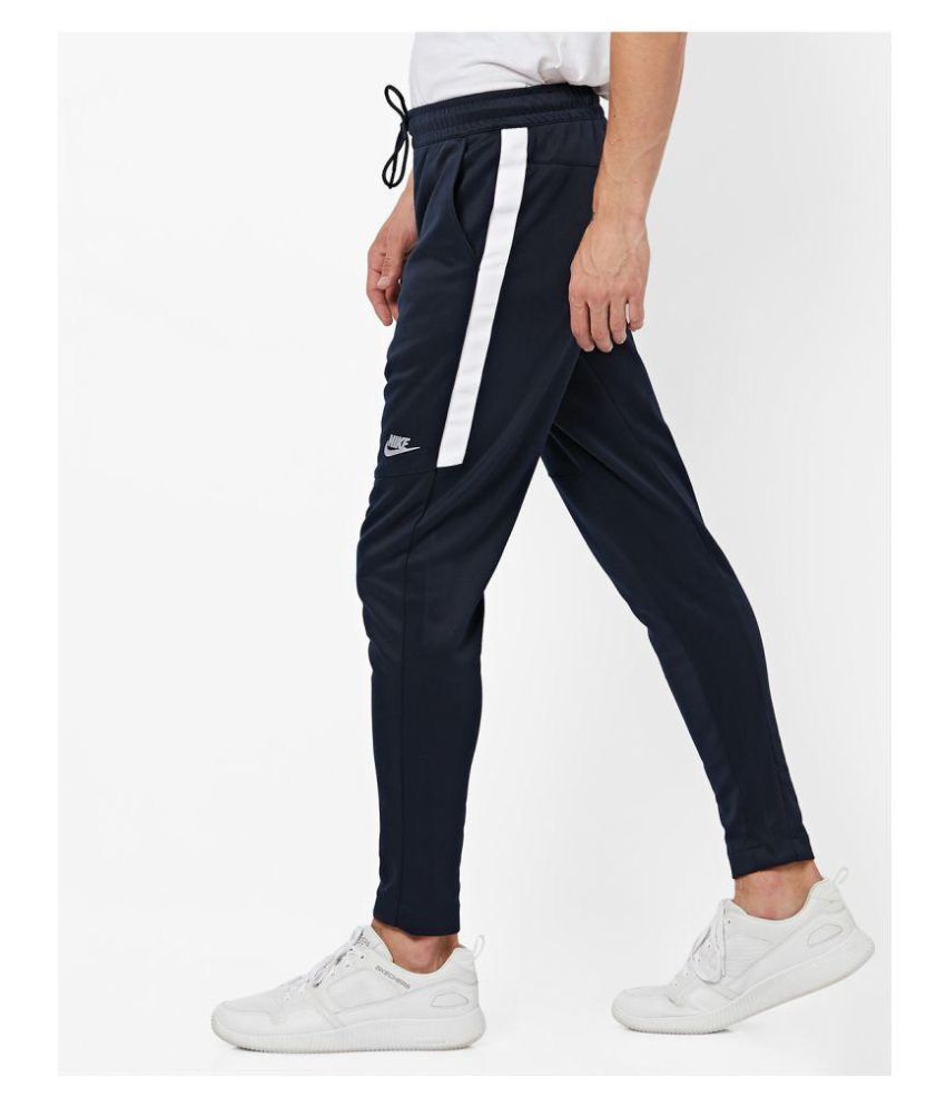 nike navy polyester lycra trackpants