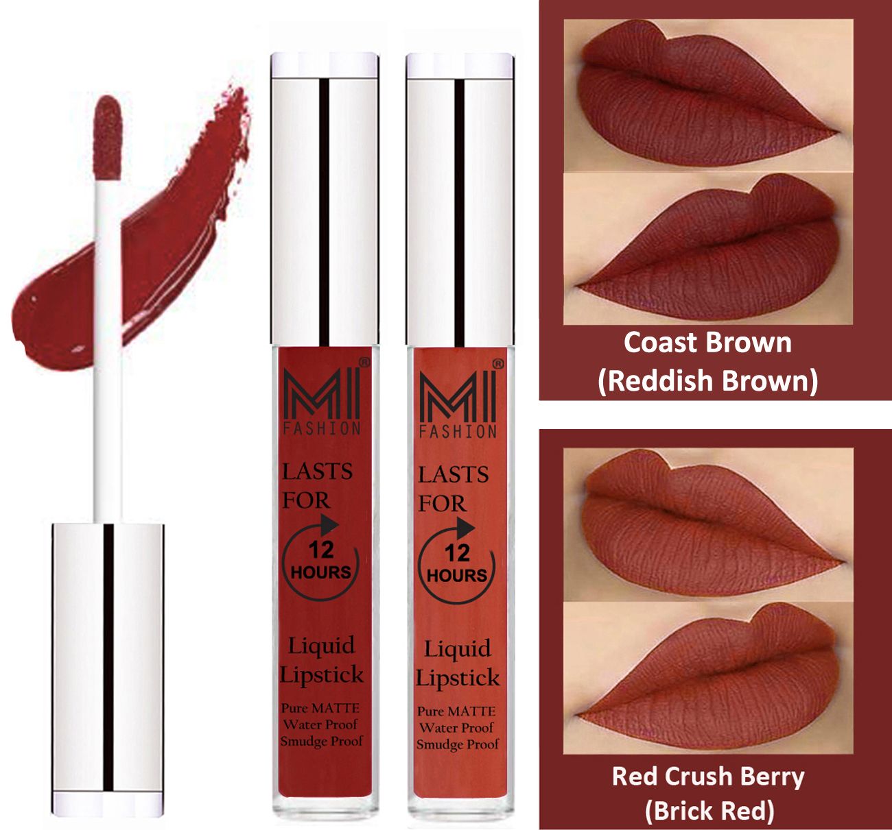     			MI FASHION Liquid Lipstick Coast Brown,Brick Red Pack of 2