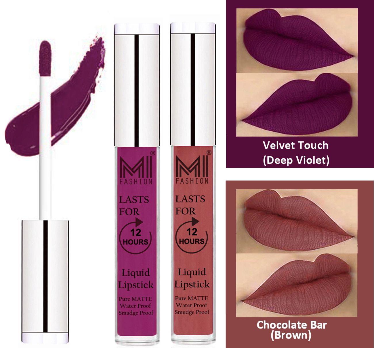     			MI FASHION Liquid Lipstick Deep Violet,Brown Pack of 2