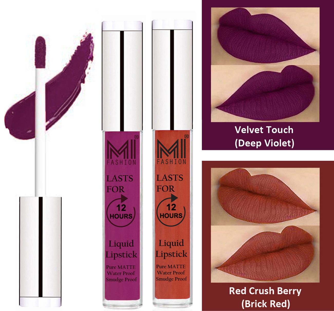     			MI FASHION Liquid Lipstick Deep Violet,Brick Red 3 ml Pack of 2