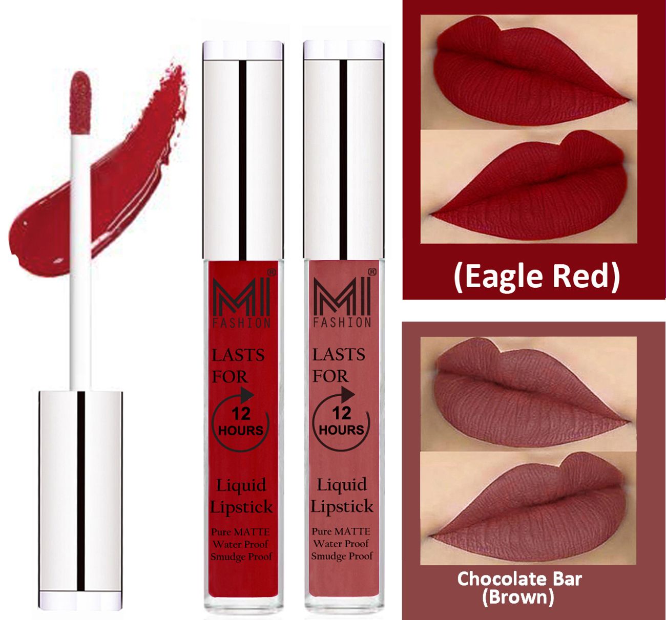     			MI FASHION Liquid Lipstick Eagle Red,Brown 3 ml Pack of 2