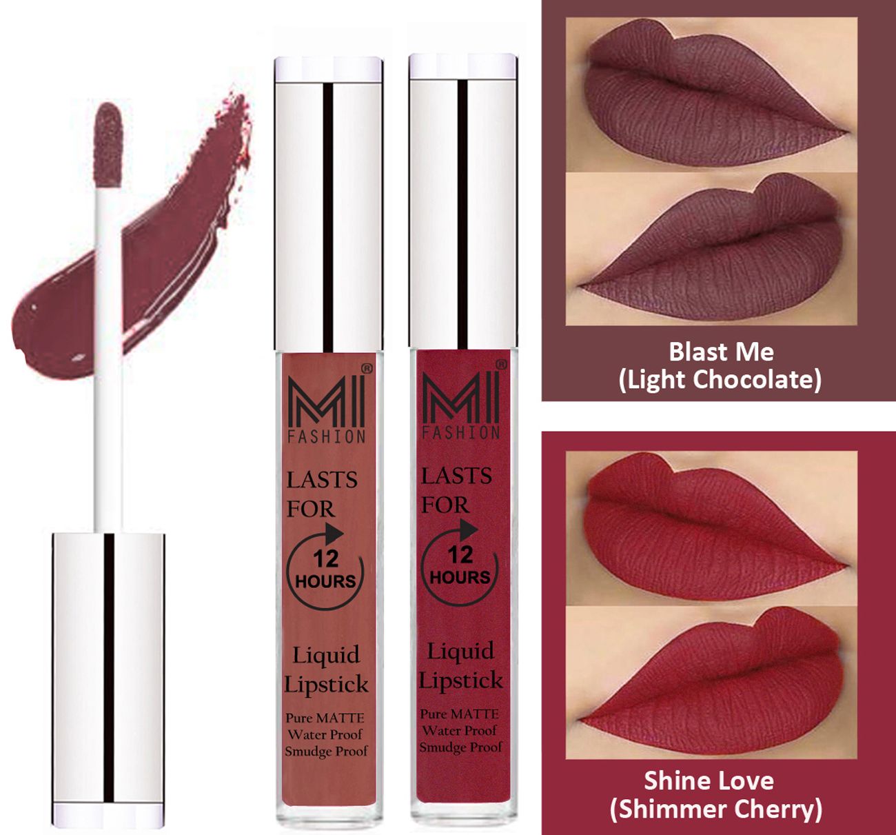     			MI FASHION Liquid Lipstick Light Chocolate ,Shimmer Cherry  3 ml Pack of 2