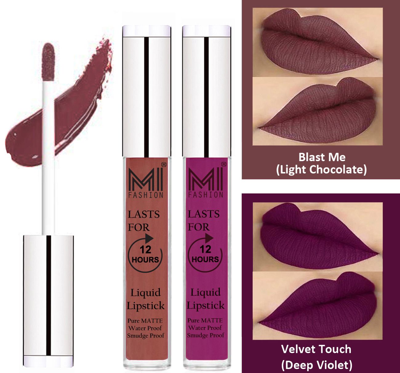     			MI FASHION Liquid Lipstick Light Chocolate ,Deep Violet Pack of 2