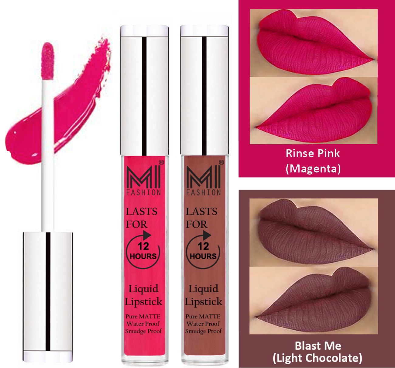     			MI FASHION Liquid Lipstick Magenta,Light Chocolate  3 ml Pack of 2