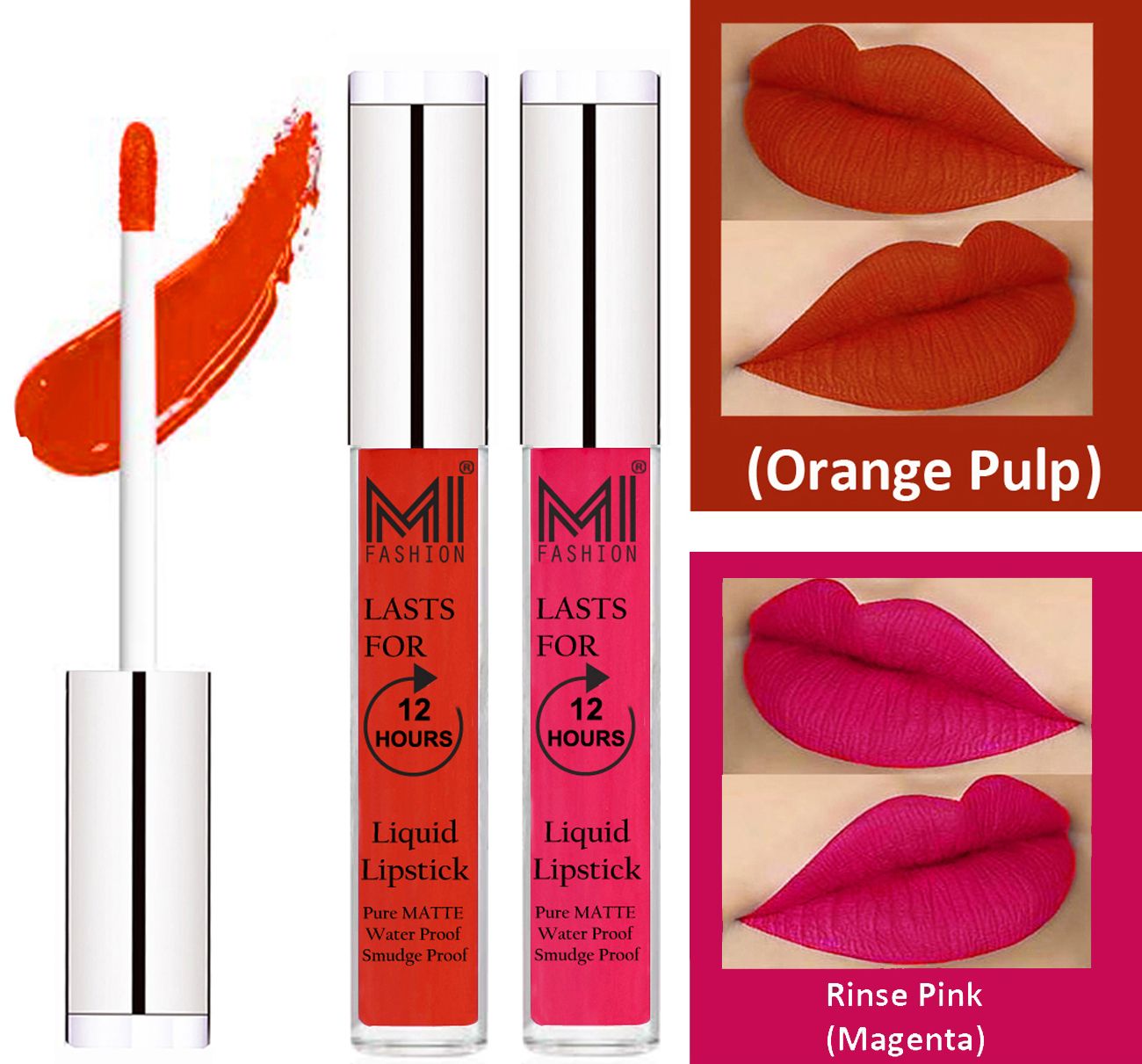     			MI FASHION Liquid Lipstick Orange Pulp,Magenta Pack of 2