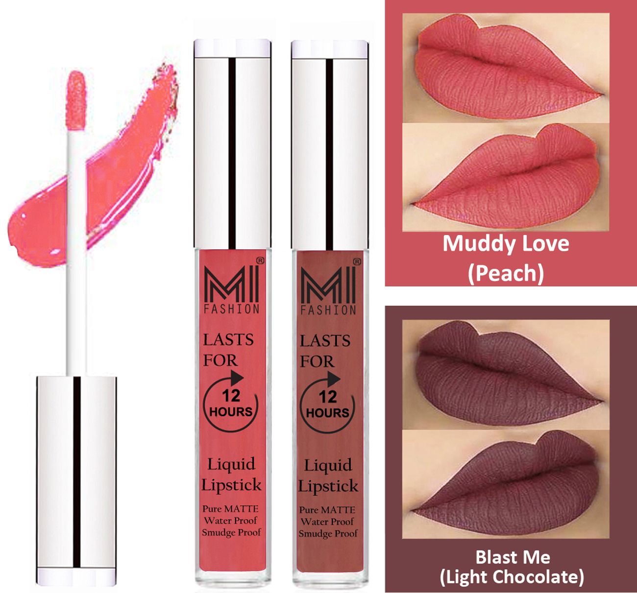     			MI FASHION Liquid Lipstick Peach,Light Chocolate  3 ml Pack of 2