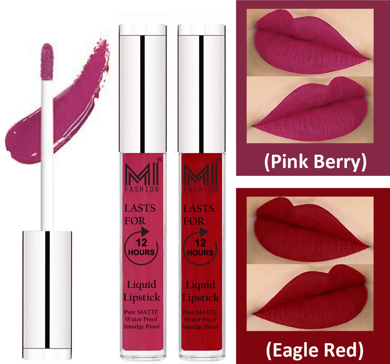     			MI FASHION Liquid Lipstick Pink Berry Berry,Eagle Red 3 ml Pack of 2