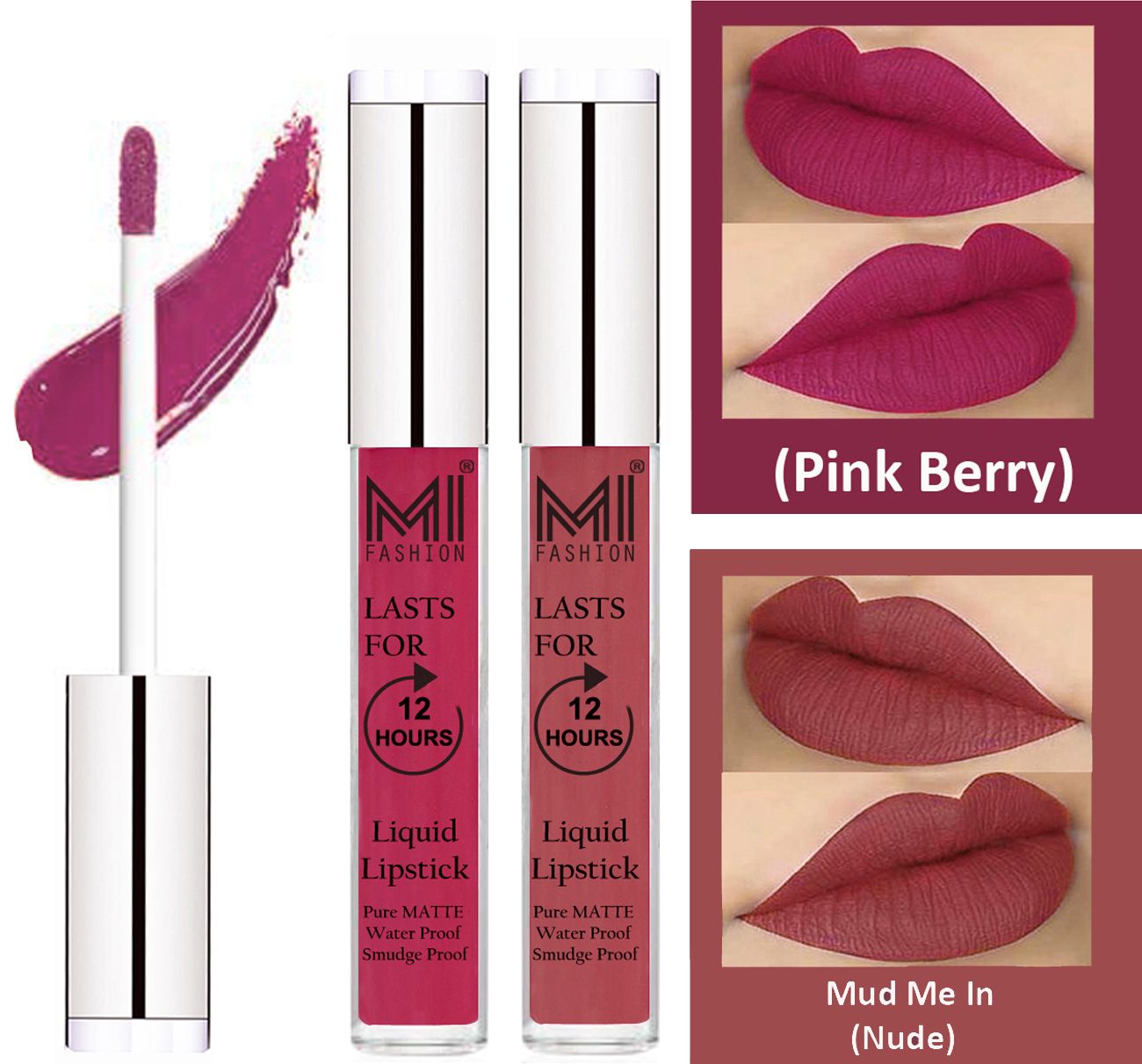     			MI FASHION Liquid Lipstick Pink Berry Berry,Nude 3 ml Pack of 2