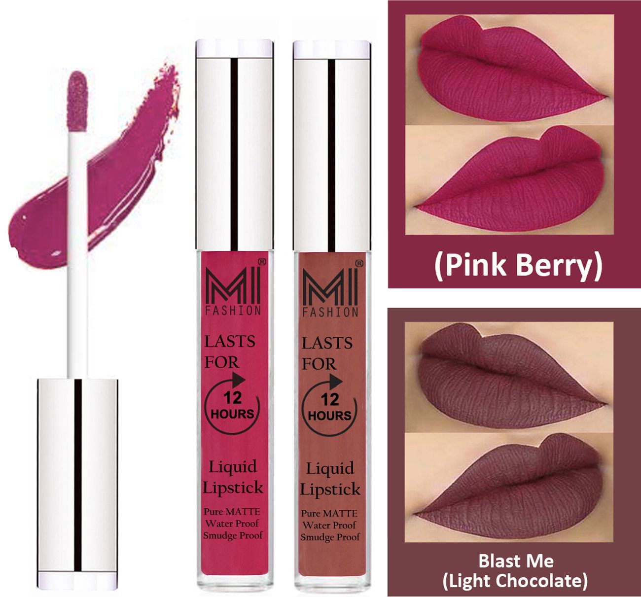     			MI FASHION Liquid Lipstick Pink Berry Berry,Light Chocolate  3 ml Pack of 2