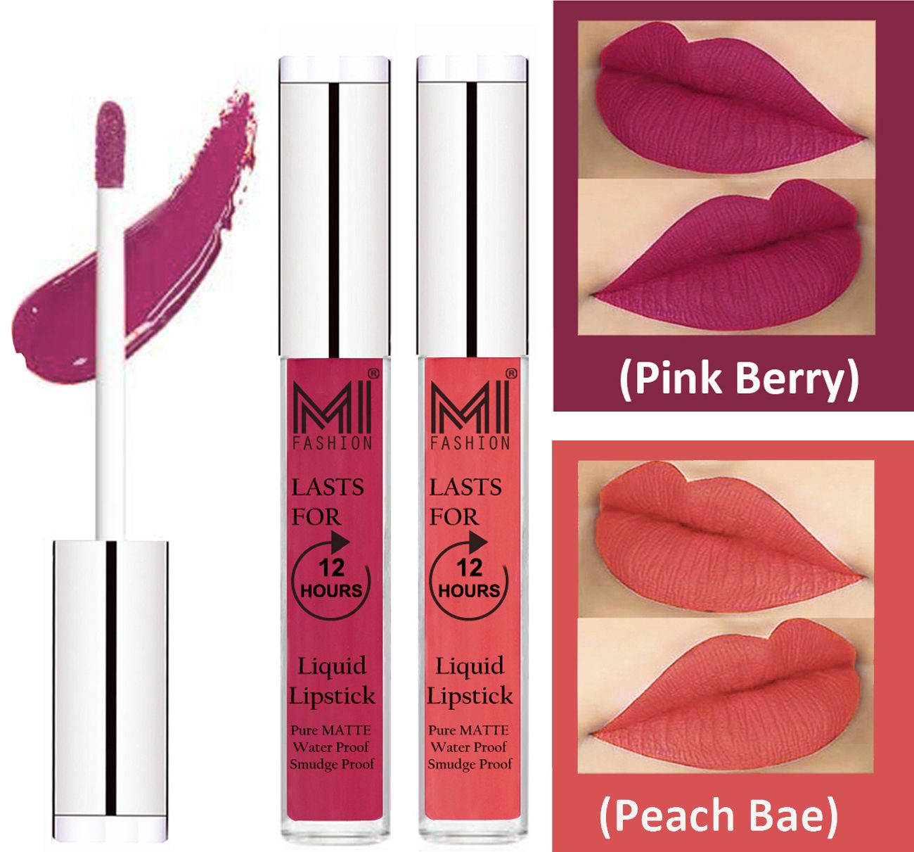     			MI FASHION Liquid Lipstick Pink Berry Berry,Peach Bae 3 ml Pack of 2