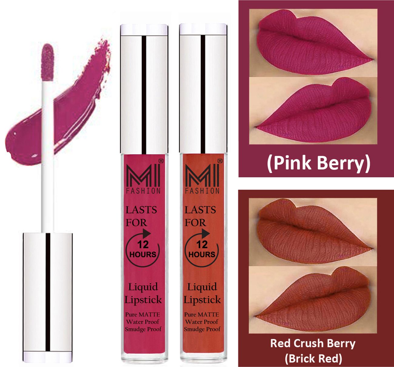     			MI FASHION Liquid Lipstick Pink Berry Berry,Brick Red Pack of 2