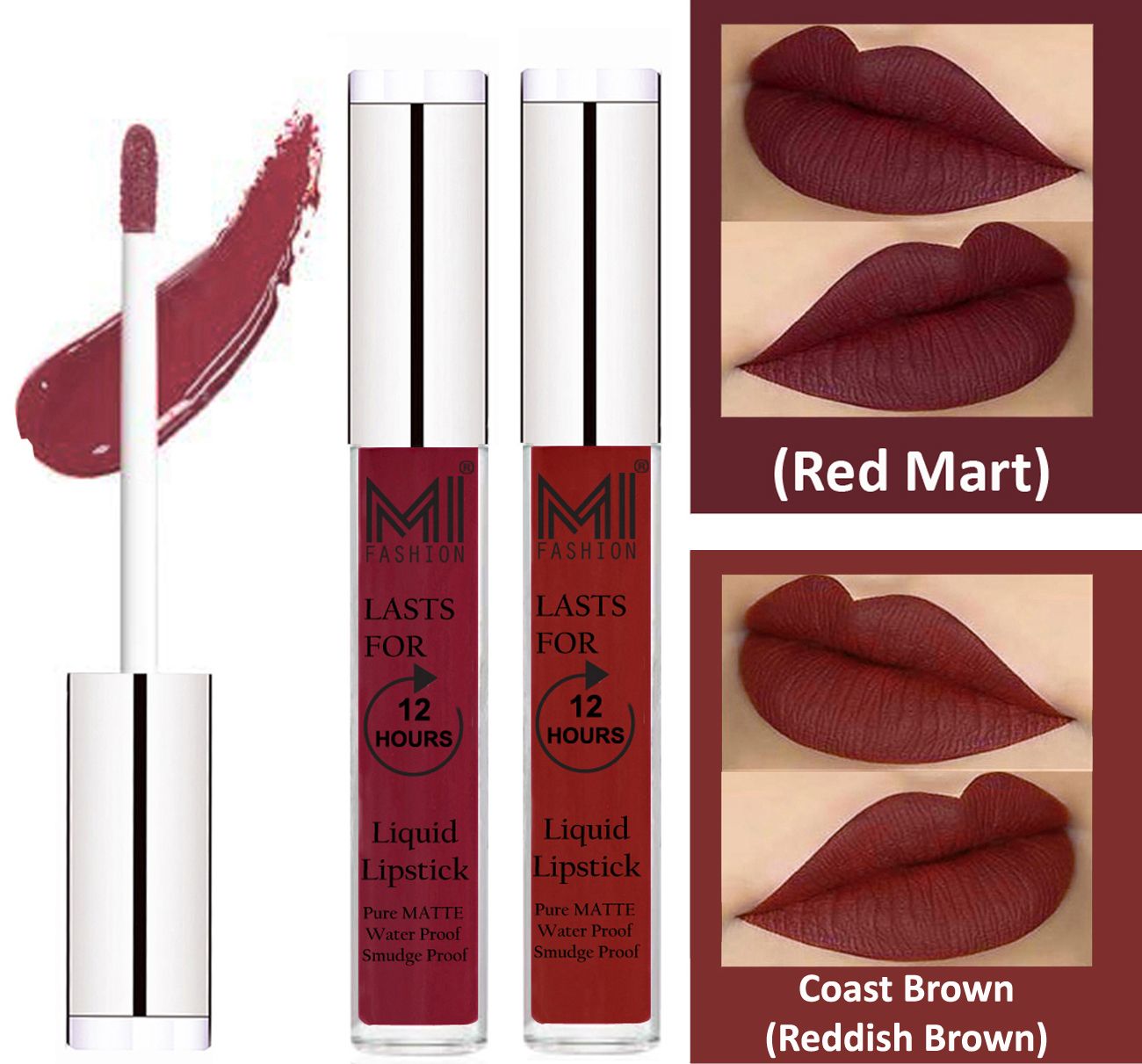     			MI FASHION Liquid Lipstick Red Mart,Coast Brown 3 ml Pack of 2