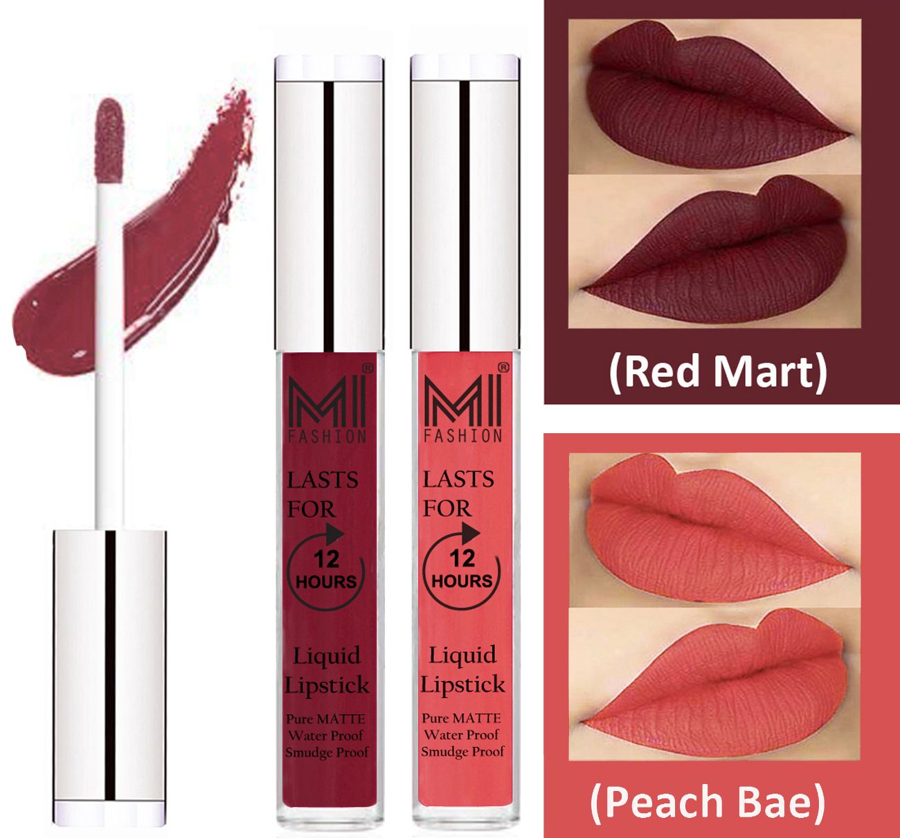     			MI FASHION Liquid Lipstick Red Mart,Peach Bae 3 ml Pack of 2