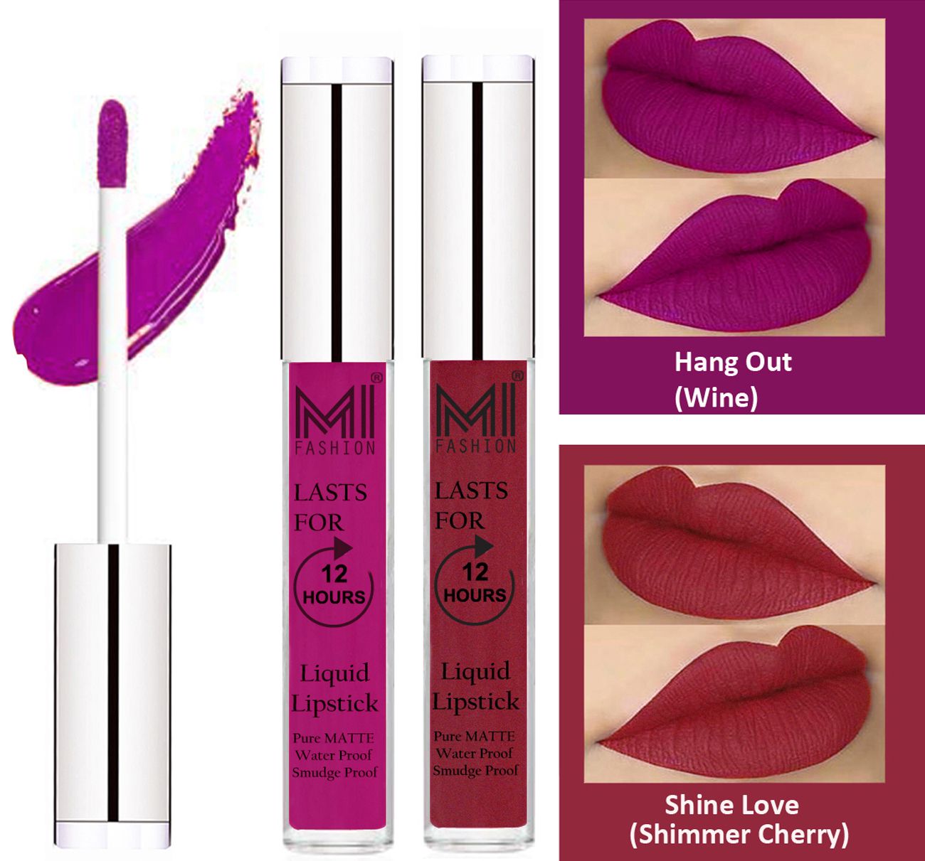     			MI FASHION Liquid Lipstick Wine,Shimmer Cherry  Pack of 2