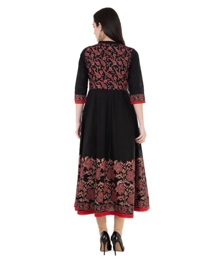 Shinat Black Cotton Anarkali Kurti - Buy Shinat Black Cotton Anarkali ...