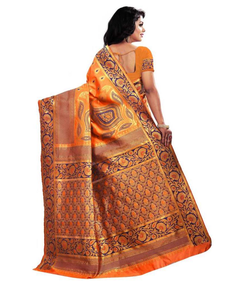 Saadhvi Orange Banarasi Silk Saree - Buy Saadhvi Orange Banarasi Silk ...