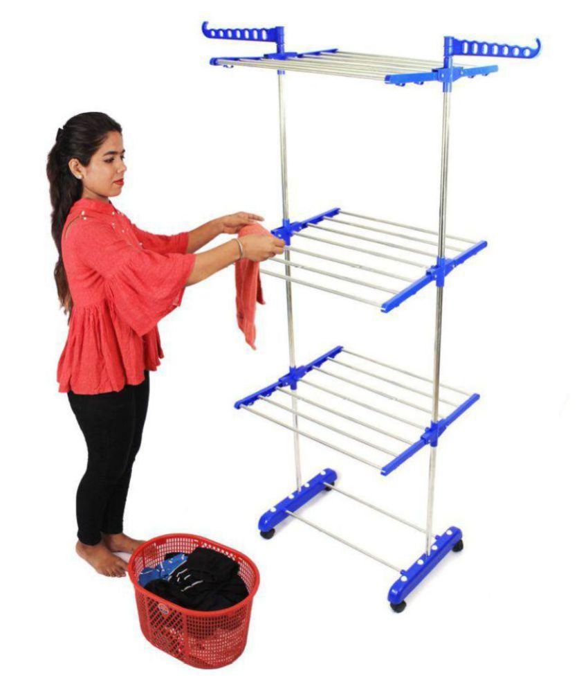     			TNC ss 1 poll 3 tier Stainless Steel, Polypropylene Floor Cloth Dryer Stand (Blue, Steel)