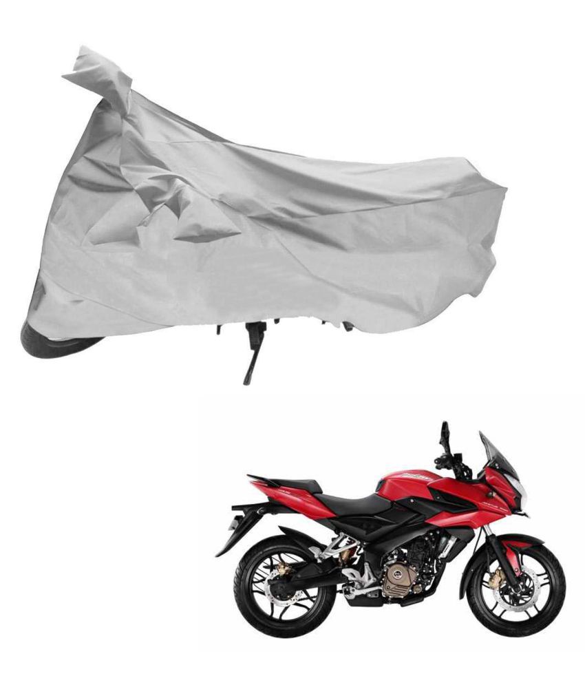     			AutoRetail Dust Proof Two Wheeler Polyster Cover for Bajaj Pulsar AS 200 (Mirror Pocket, Silver Color)