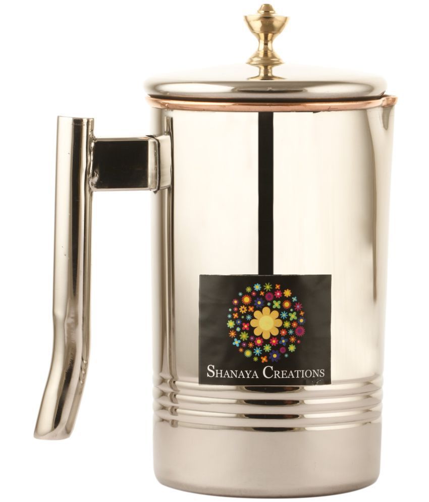 Shanaya Creations Platinum Steel Copper Jug 2 Glasses Steel Copper Jugs