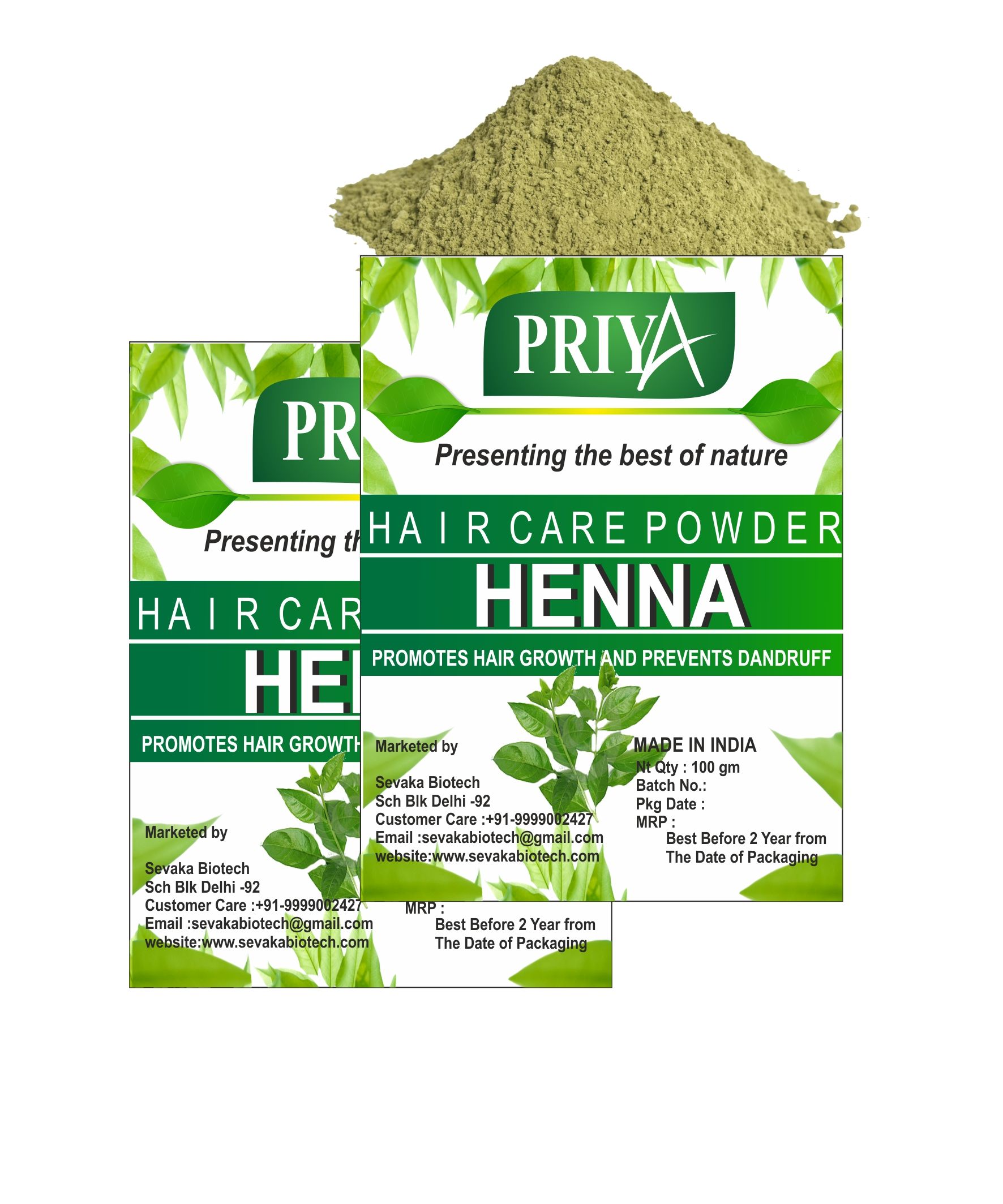 Priya Henna Henna Powder 100 gm x 2 ( 200gm) Semi Permanent Hair Color