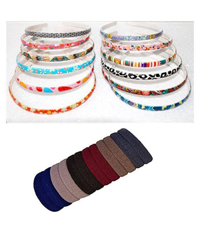     			Fok Set Of 20 Pcs Multi Color Rubberbands & 4 Pcs Multi Color & Printed Hairbands (8 mm)