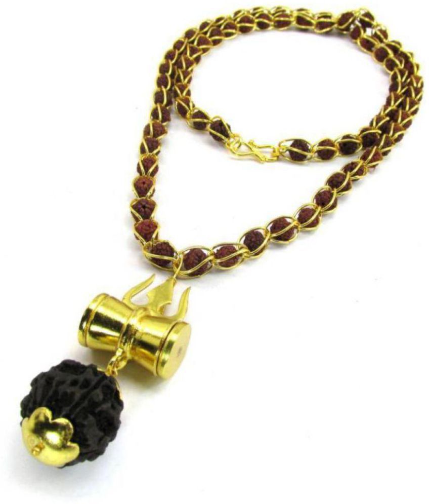     			vastughar  Shiv Shakti Kavach 5 Mukhi Rudraksha Mala With Shiv Trishul & Damru Brass Necklace Brass Brass