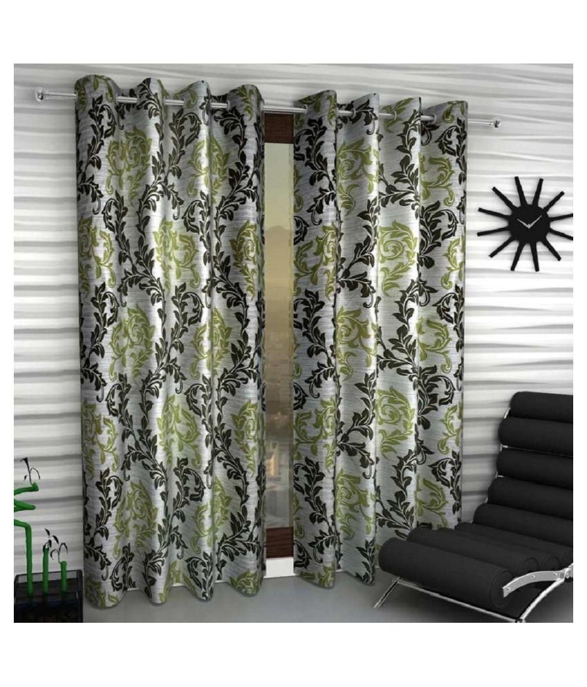     			Phyto Home Floral Semi-Transparent Eyelet Door Curtain 7 ft Pack of 4 -Green