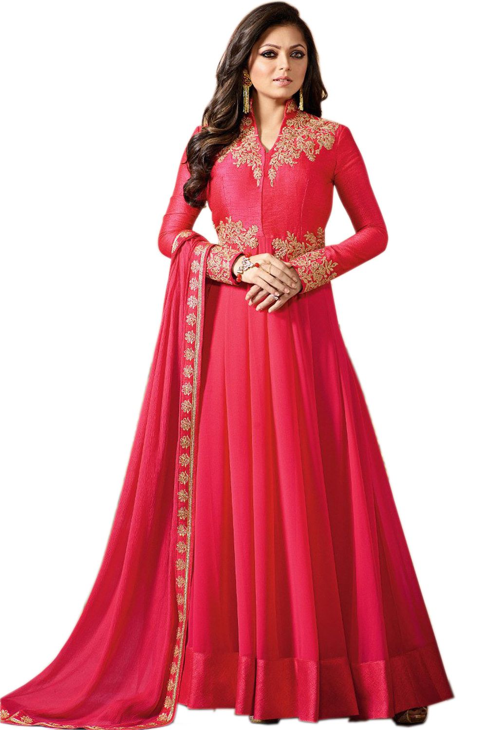 AP ENTERPRISE Red,Pink Georgette Anarkali Gown Semi-Stitched Suit - Buy ...