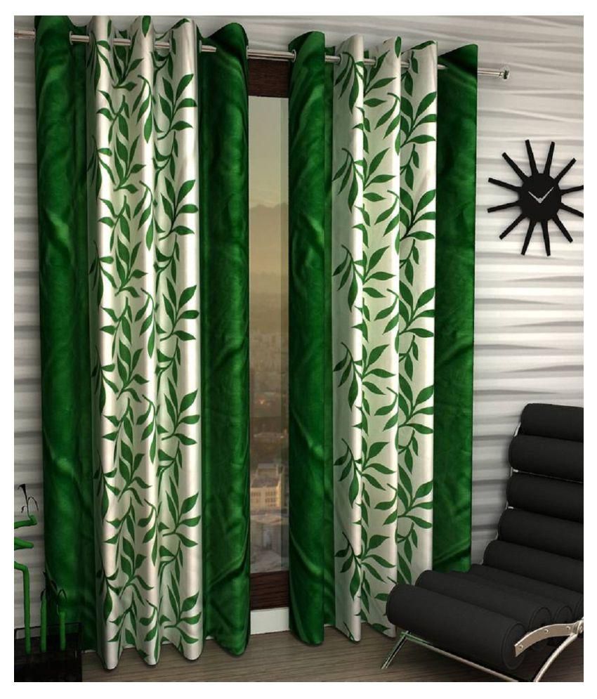     			Panipat Textile Hub Floral Semi-Transparent Eyelet Door Curtain 7 ft Pack of 4 -Light Blue
