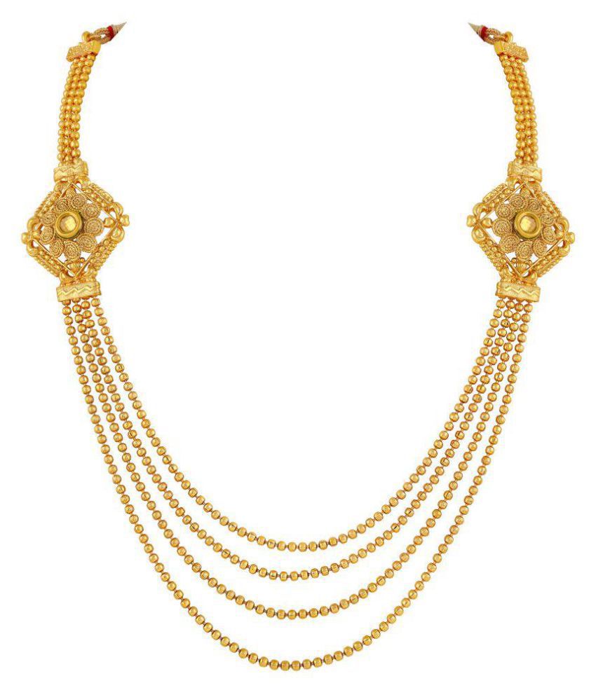 Asmitta Traditional Jalebi Design Gold Plated Matinee Style 4 String Necklace Set For Women