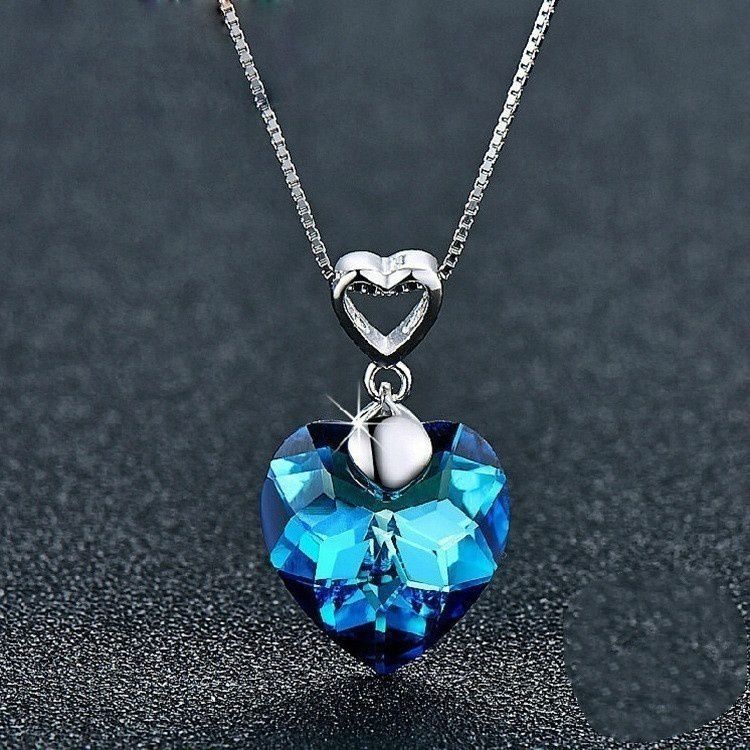 Fashion Women S925 Exquisite Sterling Silver Sapphire Pendant Heart Of Ocean Necklace Buy 